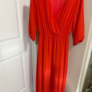 Sugarlips Red Long Sleeve boutique V-Neck Maxi Dress